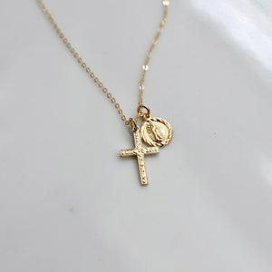 Religious Cluster Cross and Medal Charm Necklace