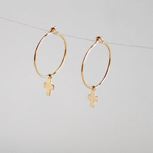 Load image into Gallery viewer, Gold Cross Hoop Earrings | Little Hawk Jewelry
