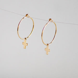 Gold Cross Hoop Earrings | Little Hawk Jewelry