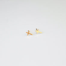 Load image into Gallery viewer, gold filled cross earrings by little hawk jewelry
