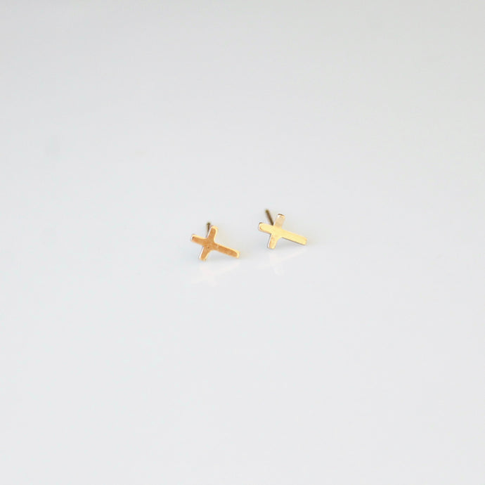 gold filled cross earrings by little hawk jewelry