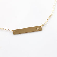 Load image into Gallery viewer, Dainty Heart Bar Necklace | Little Hawk Jewelry | Customize with names or initials
