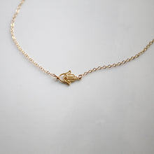 Load image into Gallery viewer, Dainty Gold Sideways Hamsa Jewelry | Little Hawk Jewelry
