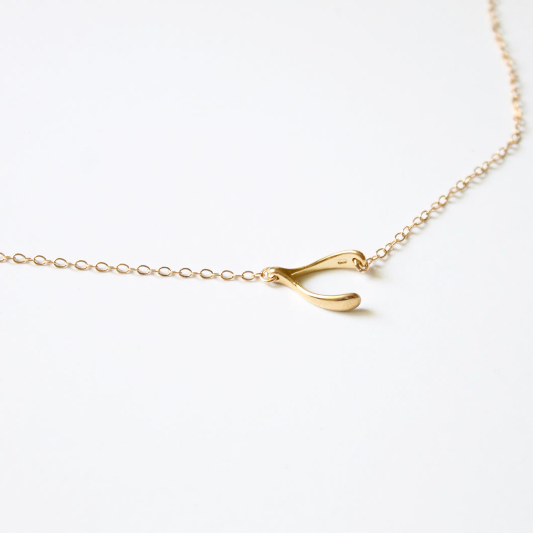 Sideways Wishbone Necklace - 14k Gold Filled