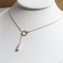 Load image into Gallery viewer, Pearl Lariat Necklace Gold filled

