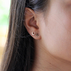 tiny gold post earrings by little hawk jewelry