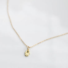 Load image into Gallery viewer, Hamsa Necklace Gold and blue crystal |  Little Hawk Jewelry

