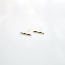 Load image into Gallery viewer, tiny gold bar earrings by little hawk jewelry
