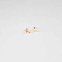Load image into Gallery viewer, gold filled cross earrings by little hawk jewelry
